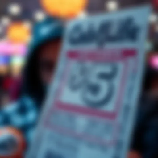 A close-up of a Cash4Life lottery ticket showing the new price of $5, with a disappointed player in the background