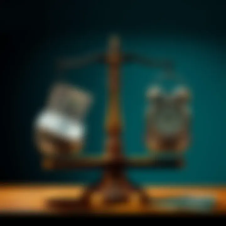 Person weighing options between taking cash now or waiting for higher returns, using a balance scale with cash on one side and a clock on the other side.