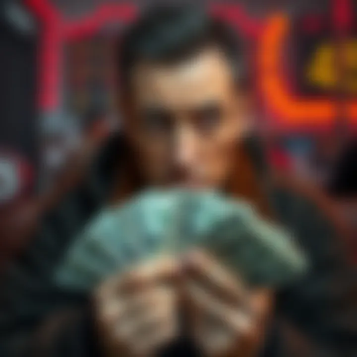 Cash Doubts A worried person holds cash with a puzzled expression, reflecting uncertainty about winning outcomes.