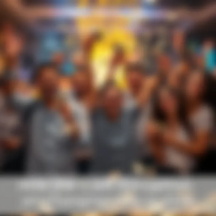 Group of happy individuals holding cash and celebrating their financial success due to cash eruptions