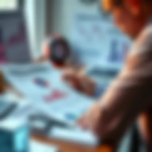 A person reviewing financial documents with graphs and charts on a desk, analyzing cash flow for investment decisions.