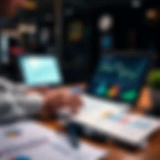 Cash Flow Management A business person analyzing cash flow charts and graphs on a laptop with financial documents on the table.