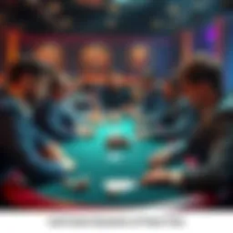 A group of players at a poker table discussing strategies while playing cash games with chips in front of them.