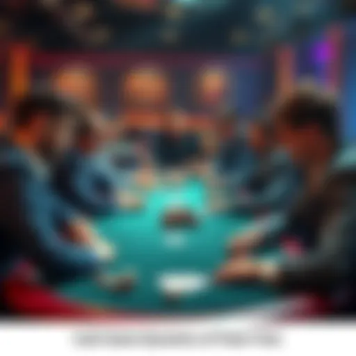 A group of players at a poker table discussing strategies while playing cash games with chips in front of them.