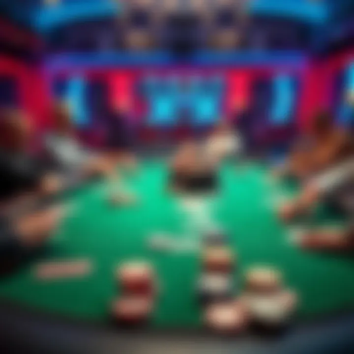 Cash games with antes and three blinds A poker table showing players with chips and cards in a cash game format featuring antes and three blinds