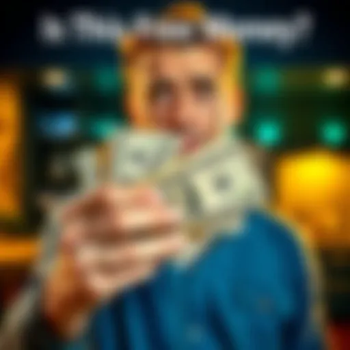 A person holding cash with a questioning expression, representing the idea of free money and cash opportunities.