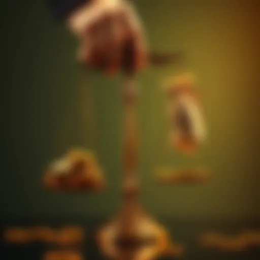 A person weighing cash and assets on a scale, symbolizing the choice between cashing out and holding investments.