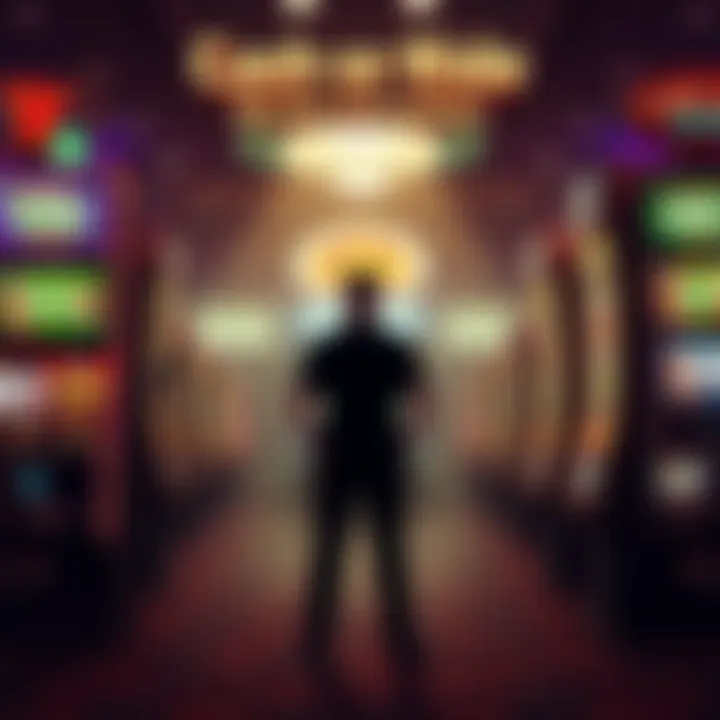 A person standing before a casino slot machine, weighing options between cashing out and continuing to play, showcasing the thrill of gambling.