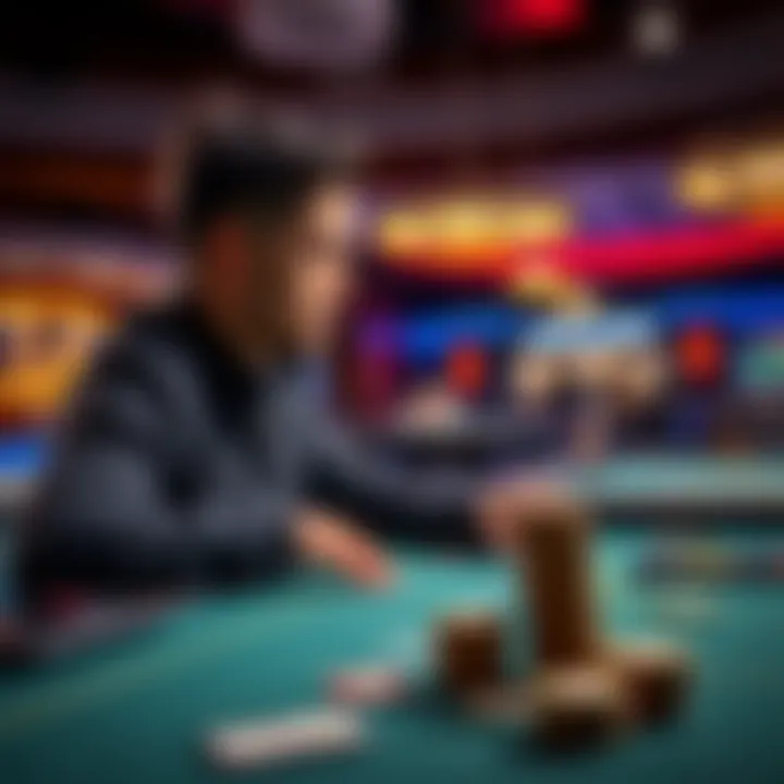 A person sitting at a gaming table, considering whether to cash out or continue playing, with chips and cash on the table.