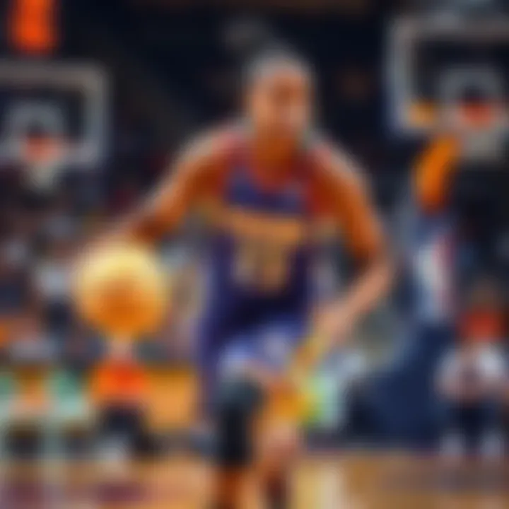 Cash Paige dribbling the basketball while playing in a WNBA game, looking focused and determined.