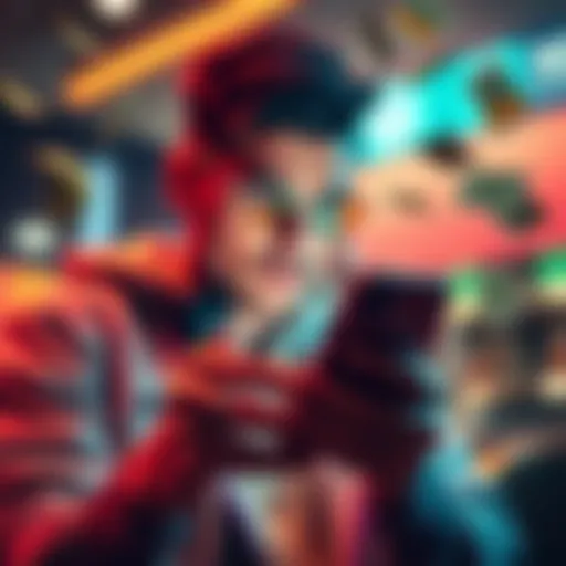 A person looking at their phone with cash symbols around, indicating transferring free cash from staking to a bank account.