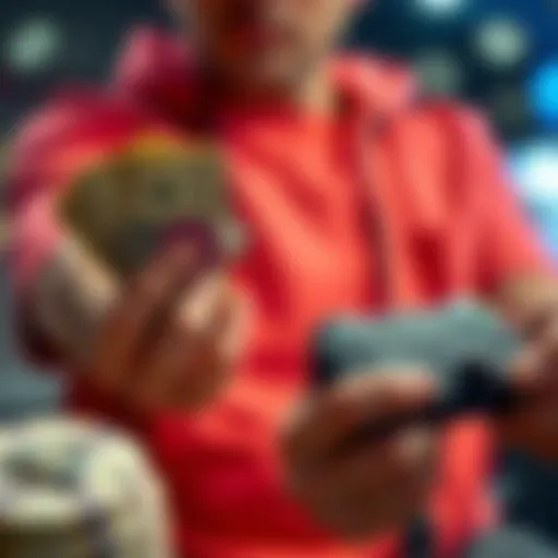 A person holding cash in one hand and a game controller in the other, contemplating their choice between taking cash and CBB plays.