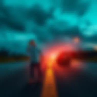 A person standing at a crossroads, contemplating between holding cash in one hand and a car in the other hand, representing the choice after completing legs of a journey.