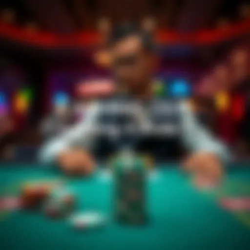 A person at a casino table weighing their options of cashing out their chips or continuing to gamble, with a stack of chips in front of them.