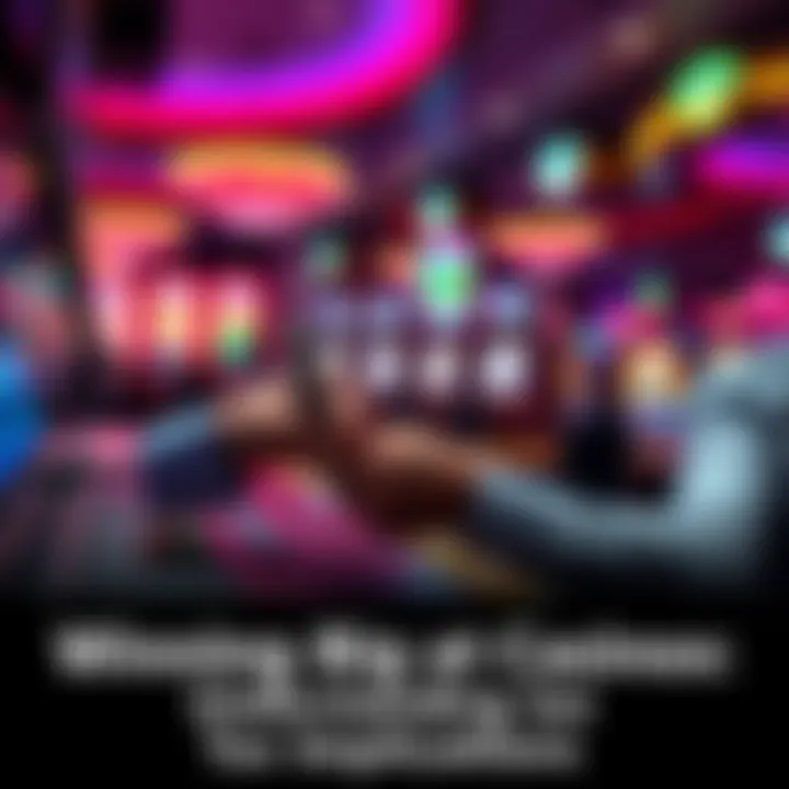 A person at a casino cashier counter exchanging chips for cash after a big win, with casino games in the background.