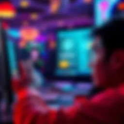 A person looking frustrated while checking their gaming account for missed cashouts, with a computer screen showing a 'cashout' button and a question mark.