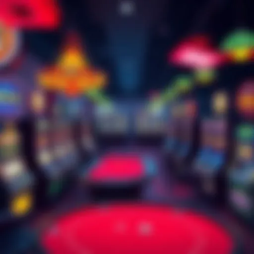 A colorful display of various casino games, including slot machines and card tables, designed for budget-friendly fun.