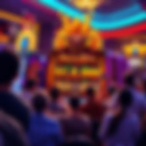 A crowd gathers around a Dragon Spin slot machine celebrating an $18,000 jackpot win in a casino.