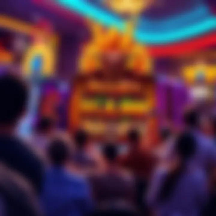 A crowd gathers around a Dragon Spin slot machine celebrating an $18,000 jackpot win in a casino.