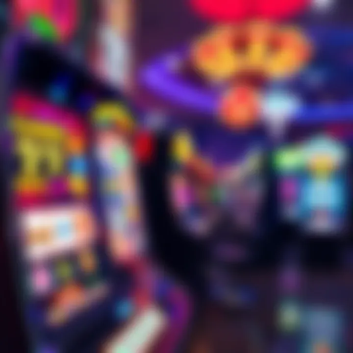 A bright casino scene featuring a slot machine with flashing lights and enticing graphics, showcasing the vibrant atmosphere that draws players in.