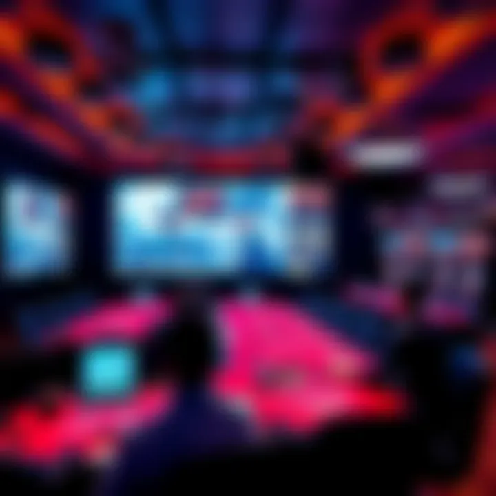 A casino surveillance room with monitors displaying high-stakes players and dealers at tables, showing live betting actions.