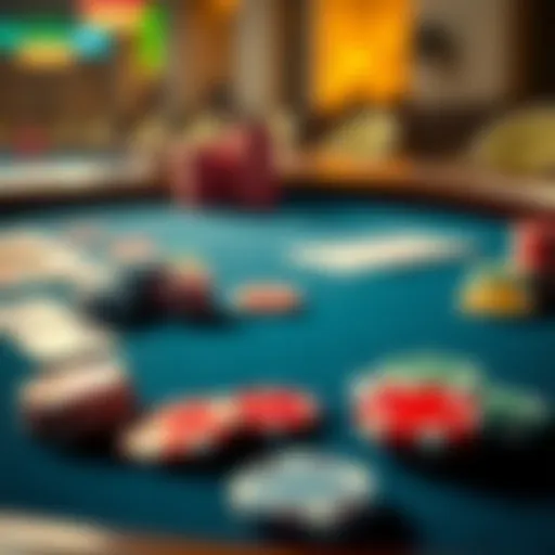 A casino table with colorful chips and playing cards, representing the gaming experience at Money Factor Casino.