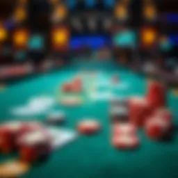 A casino table with colorful chips and cards, representing gambling