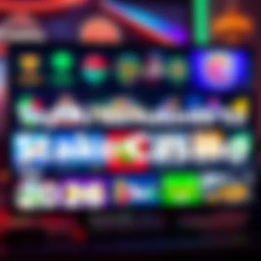 A colorful display of various online casino logos and gaming options on a screen