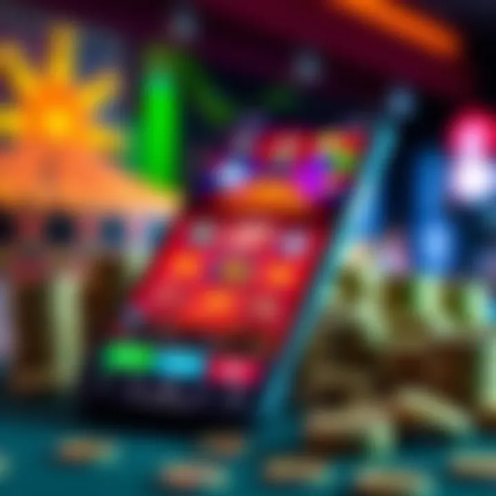 A smartphone screen displaying a casino app with colorful graphics and winnings displayed, representing instant payouts without deposit.