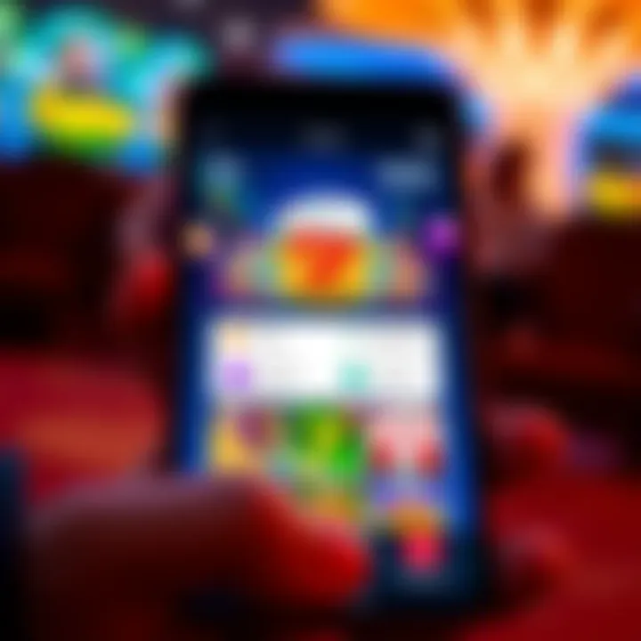 A smartphone displaying a colorful casino app with games and quick payout options