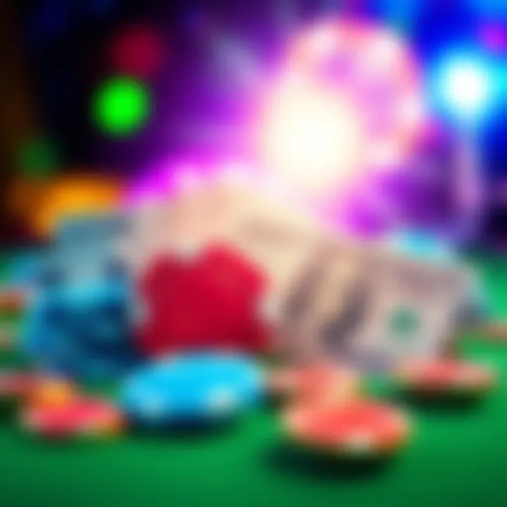 A vibrant graphic showing casino chips and a $100 bill with a bright background, promoting the Super Casino Play Bonus.