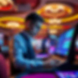 A casino staff member checking a monitor while updating bet information at a casino table