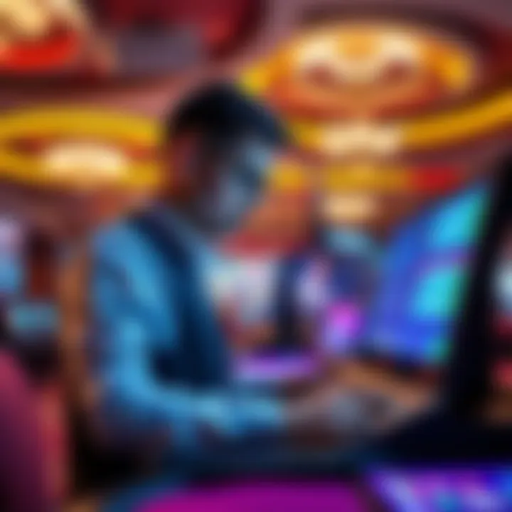 Casino Box Personnel Updating Average Bet Info A casino staff member checking a monitor while updating bet information at a casino table