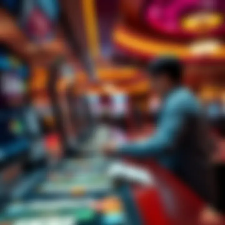 Casino cash withdrawal A person at a casino cashing out their chips at the cashier's desk after a gaming session