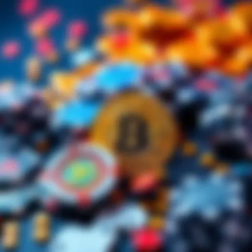 A mix of casino chips and cryptocurrency symbols representing crypto casinos