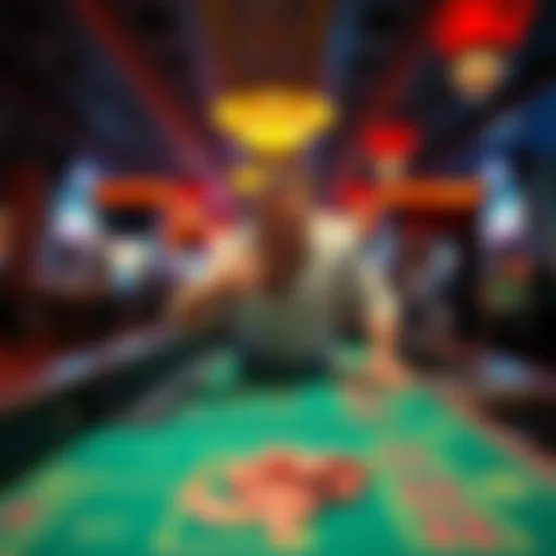 A man hurriedly leaving a craps table at a casino with a distressed look, cashing out chips in a panic.
