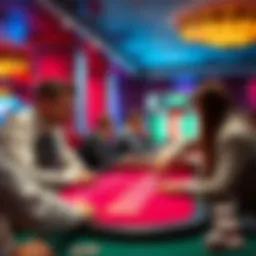 A friendly casino dealer interacting with players at a blackjack table, showcasing good gambling etiquette.