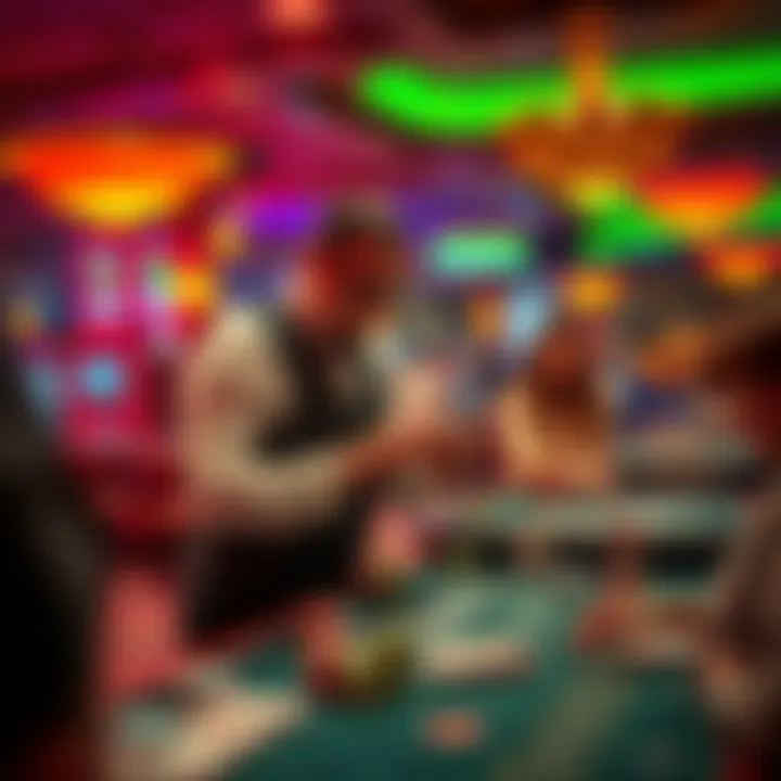 A casino dealer standing at a table, dealing cards and interacting with players, showcasing the work environment and potential earnings through tips and hourly wages.