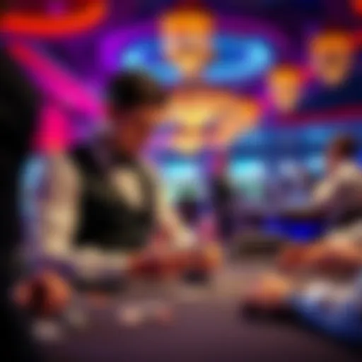 A casino dealer talks with players about tipping practices while dealing cards at a table.