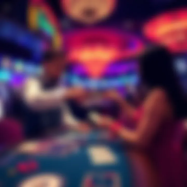 A casino dealer at a gaming table receiving cash tips from players, showcasing the act of tipping in a lively casino atmosphere