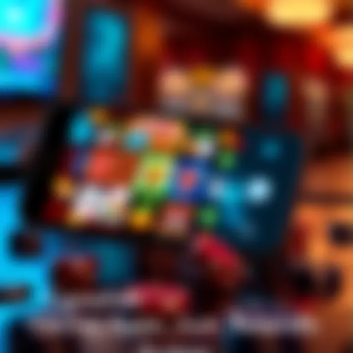 A smartphone displaying various casino game apps with colorful icons of slot machines and card games