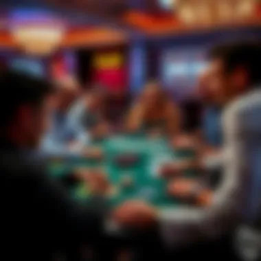 A group of people at a casino table playing 3 Card Poker, showing excitement and engagement in the game.