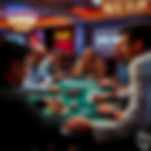 A group of people at a casino table playing 3 Card Poker, showing excitement and engagement in the game.