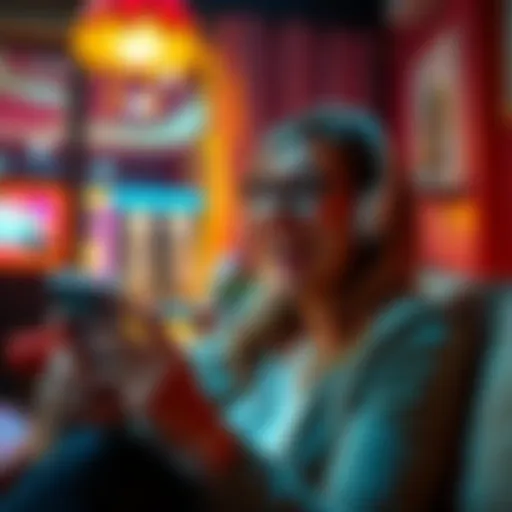 A person happily celebrating a big win while using the Anytime for Betty casino app on a smartphone in a cozy setting.
