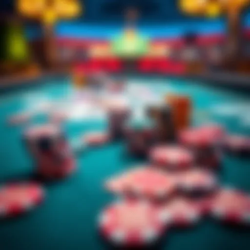 A gaming table at Fliff Casino featuring colorful chips and playing cards, illustrating the gaming experience.