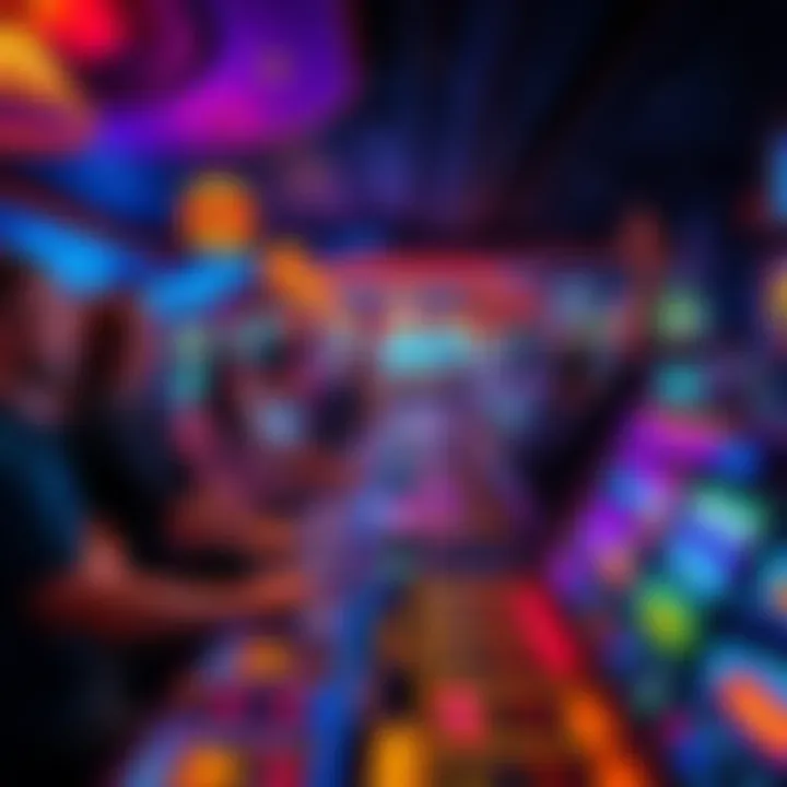 A vibrant scene of players enjoying various casino games, celebrating wins at the craps tables, with colorful lights and excitement in the air.