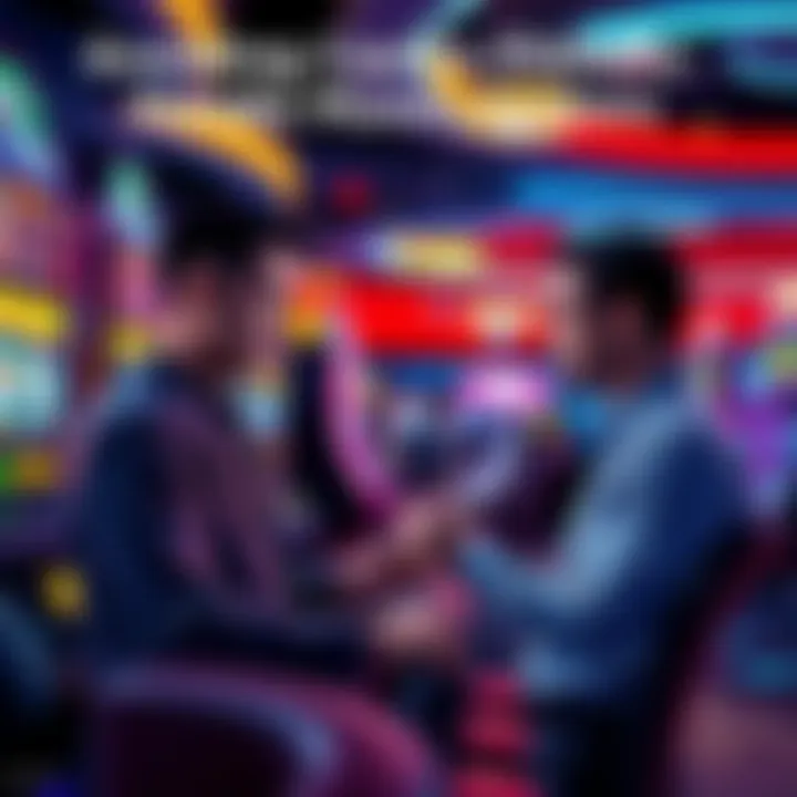 A gambler in a casino focused on the slot machines while another person nearby is asking for money