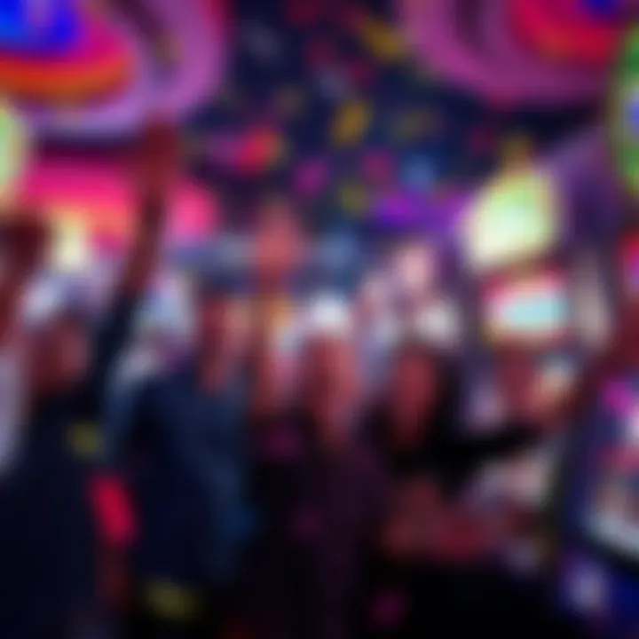 A group of happy people celebrating a big jackpot win at a casino, with confetti and smiles all around.