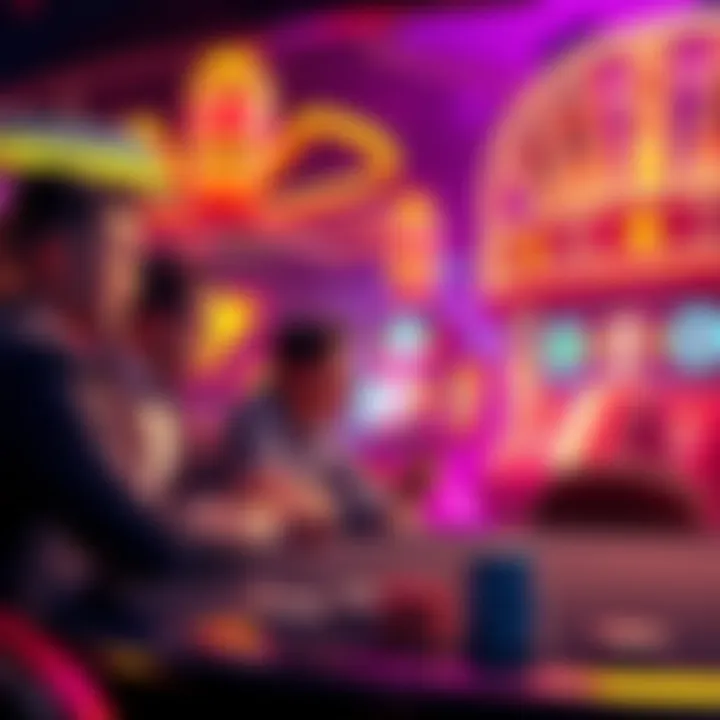 A visual representation of casino marketing tactics with players engaging in discussions about gaming strategies and bonuses.