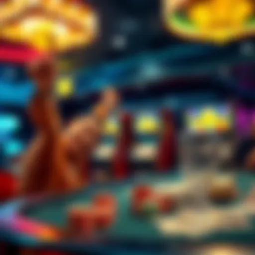 A person celebrating at a casino table with chips and cash after winning money.